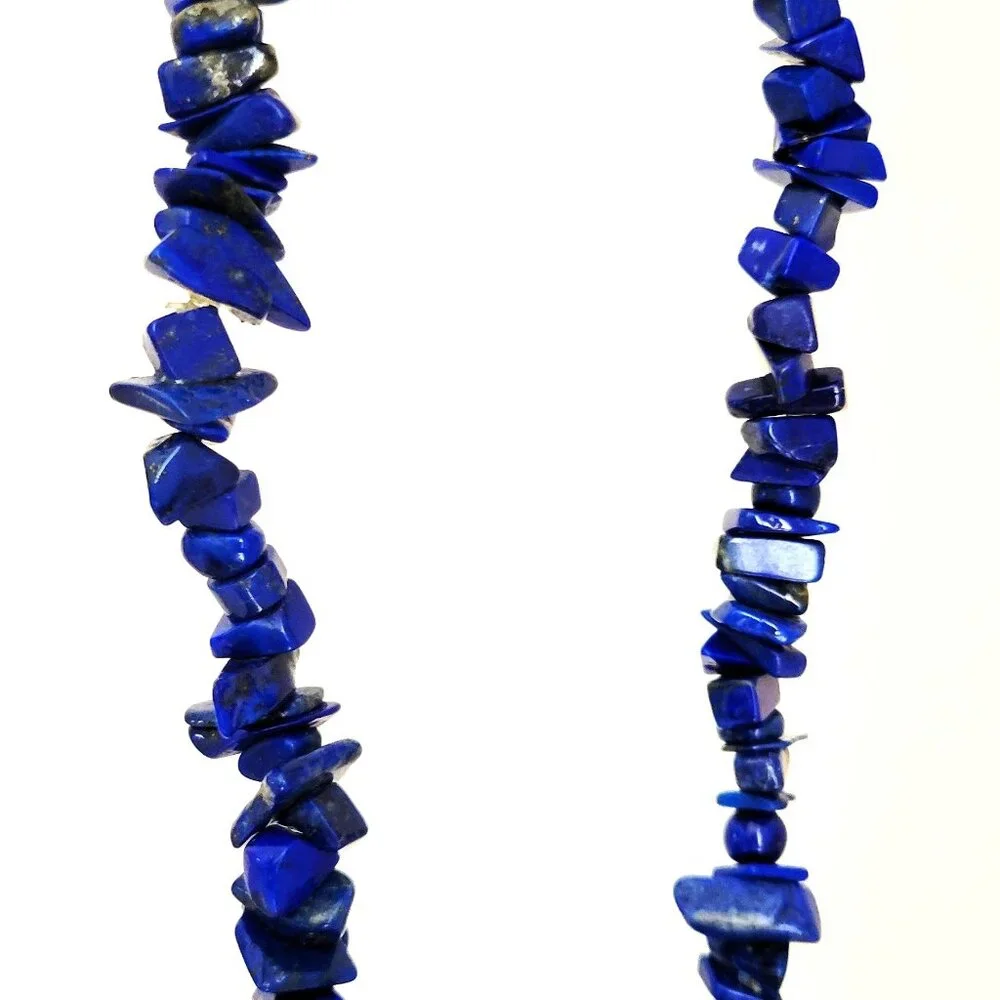Polished Lapis Lazuli Chip Stone Necklace – 15” Drop - Picture 2 of 5